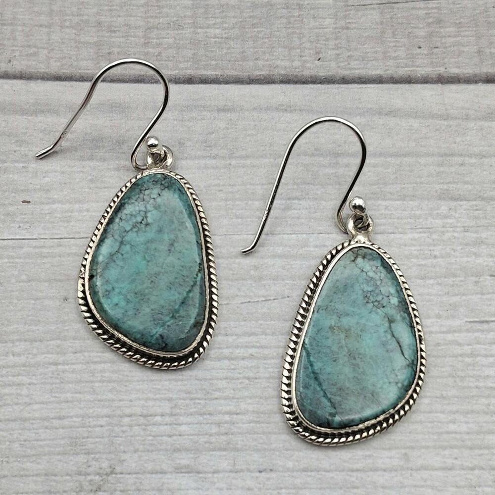 Sterling Silver Turquoise Dangle Earrings Southwestern Boho Drop Statement